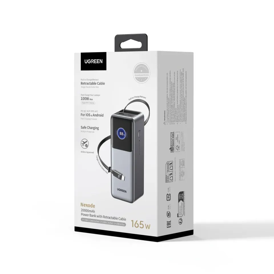 UGREEN Nexode 20000mAh 165W Power Bank with Retractable Cable -Space Gray (Model: PB726) — 2