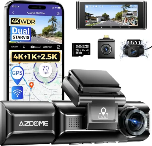 كاميرا Azdome DashCam M550 Max ثلاثية القنوات بدقة 4K