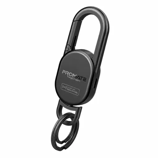 Promate Smart Carabiner Keychain with Apple Find My Precision Locator-Black